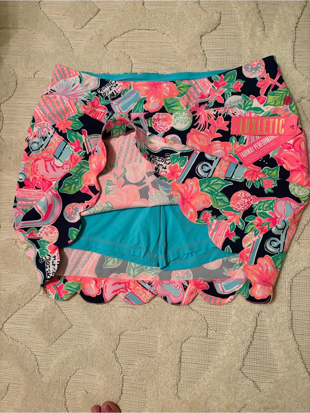 Lilly Pulitzer Floral Navy, Pink & Teal Scallop Skirt